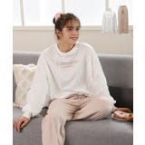 オフホワイト×ベージュ | ロゴ入り長袖ルームウェア 柄 セットアップ | ad thie