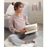 ピンク×モクグレー | ロゴ入り長袖ルームウェア 柄 セットアップ | ad thie