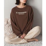 ブラウン×アイボリー | ロゴ入り長袖ルームウェア 柄 セットアップ | ad thie