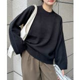 ブラック | ワイド袖 ラグランニットプルオーバー クルーネック | ad thie
