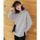 ボーダー | 後裾ラウンドロングTシャツ 後ラウンド ラウンド | ad thie