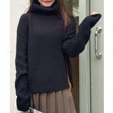 ブラック | オフタートル畦編みニット ニット トップス | ad thie