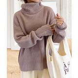 ピンクベージュ | オフタートル畦編みニット ニット トップス | ad thie