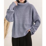 ブルー | オフタートル畦編みニット ニット トップス | ad thie