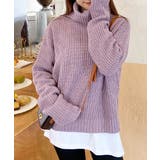 ラベンダー | オフタートル畦編みニット ニット トップス | ad thie