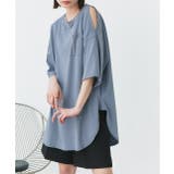 ブルーグレー | 肩出し ラウンドヘム ビックシルエット | ad thie