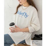 オフホワイト×ライトブルー | 後裾ラウンド ロゴプリント ロングTシャツ | ad thie