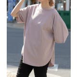 ダークピンク | 裾 ラウンド Tシャツ | ad thie