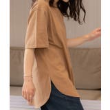 ブラウン | 裾 ラウンド Tシャツ | ad thie