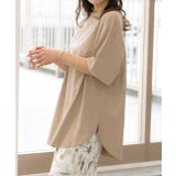 ベージュ | 裾 ラウンド Tシャツ | ad thie