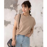 ベージュ | フレンチスリーブ 半袖Tシャツ ラウンド裾 | ad thie