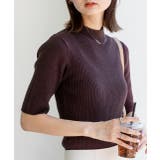 ブラウン | プチハイネック5分袖リブニット | ad thie