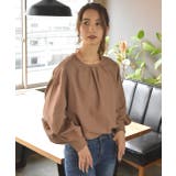 モカ | ピーチ起毛ギャザーブラウス 後リボン 袖ボリューム | ad thie