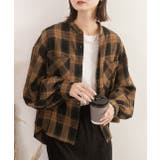 キャメル | ポケット付き バンドカラーチェックシャツ | ad thie