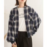 ネイビー | ポケット付き バンドカラーチェックシャツ | ad thie