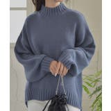 ブルー | 後スリット ニット モックネック | ad thie