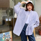 ストライプシャツ ノーカラー ポケット ビッグシルエット | ad thie | 詳細画像1