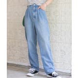 サックス | ハイウエスト 後ろゴム フロントタックデニムパンツ | ad thie