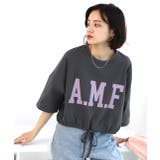 ショート丈プリントTシャツ A.M.F 裾絞り ギャザー ロゴ | ad thie | 詳細画像11 