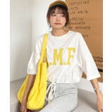 ショート丈プリントTシャツ A.M.F 裾絞り ギャザー ロゴ | ad thie | 詳細画像2 