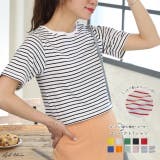 シンプル無地 ボーダー ショート丈ミニTシャツ | ad thie | 詳細画像1