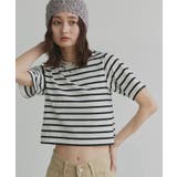 ボーダー×オフホワイト | シンプル無地 ボーダー ショート丈ミニTシャツ | ad thie