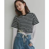 ボーダー×ブラック | シンプル無地 ボーダー ショート丈ミニTシャツ | ad thie