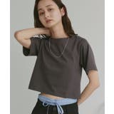 チャコール | シンプル無地 ボーダー ショート丈ミニTシャツ | ad thie