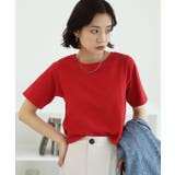 レッド | シンプル無地 ボーダー ショート丈ミニTシャツ | ad thie