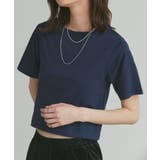 ネイビー | シンプル無地 ボーダー ショート丈ミニTシャツ | ad thie
