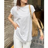 ブルー | コットン100％・フレンチスリーブ  ボーダーTシャツ | ad thie