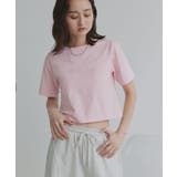 ピンク | シンプル無地 ボーダー ショート丈ミニTシャツ | ad thie