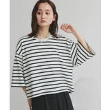 ボーダー×オフホワイト | ワイドシルエット ショート丈Tシャツ | ad thie