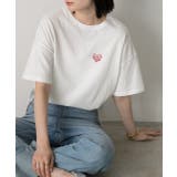 オフホワイト | ハート刺繍 ワンポイントTシャツ | ad thie