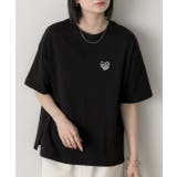 ブラック | ハート刺繍 ワンポイントTシャツ | ad thie