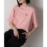 ピンク | ハート刺繍 ワンポイントTシャツ | ad thie