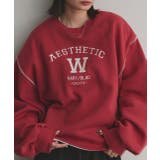 レッド | 配色ステッチ・刺繍ロゴ 裏起毛BIGプルオーバー | ad thie