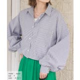 ネイビー | ショート丈・ ポケット付き ストライプシャツ | ad thie