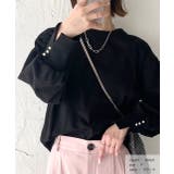 ブラック | パール付きスリット 裏毛ボリュームスリプルオーバー | ad thie