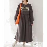 カレッジロゴ 裏毛ギャザー切替ワンピース | ad thie | 詳細画像3