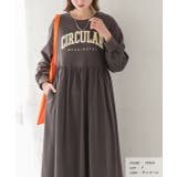 チャコール | カレッジロゴ 裏毛ギャザー切替ワンピース | ad thie