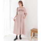 ピンク | カレッジロゴ 裏毛ギャザー切替ワンピース | ad thie