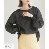 ブラック | シャーリングスリーブ ジャガードシアーブラウス | ad thie