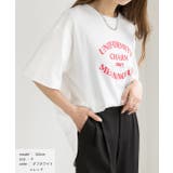 オフホワイト×レッド | 裾ラウンド・オーバーサイズロゴプリントTシャツ | ad thie