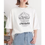 オフホワイト | 裾ラウンド・オーバーサイズ キャンプモチーフロゴTシャツ | ad thie