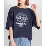 ネイビー | 裾ラウンド・オーバーサイズ キャンプモチーフロゴTシャツ | ad thie