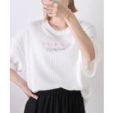 オフホワイト×ピンク | 裾ラウンド・ワッフル 刺繍ロゴTシャツ | ad thie
