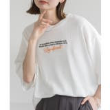 オフホワイト×オレンジ | 裾ラウンド・ワッフル 刺繍ロゴTシャツ | ad thie