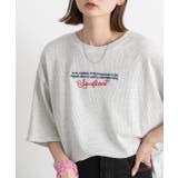 オートミール | 裾ラウンド・ワッフル 刺繍ロゴTシャツ | ad thie