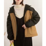 キャメル×ブラック | バイカラー・中綿 フード付きパーカー | ad thie